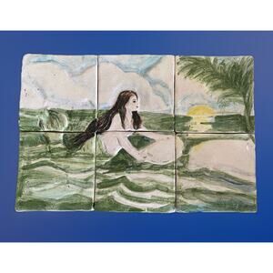 Handmade Mermaid at Sunrise 3D Backsplash Hand Painted Ceramic Wall Tiles 8"x12"